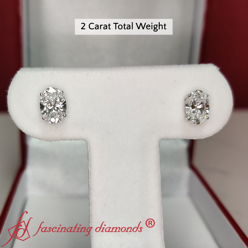 Classic Four Prong Oval Diamond Solitaire Stud Earrings (1.00 Ct - 10.00 Ct)