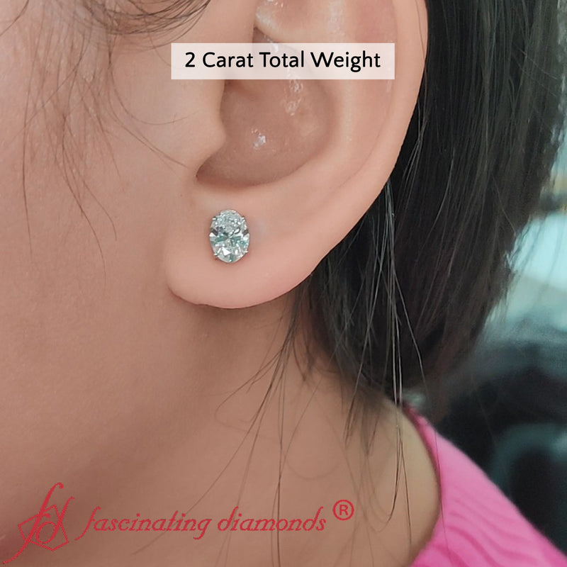 Classic Four Prong Oval Diamond Solitaire Stud Earrings (1.00 Ct - 10.00 Ct)