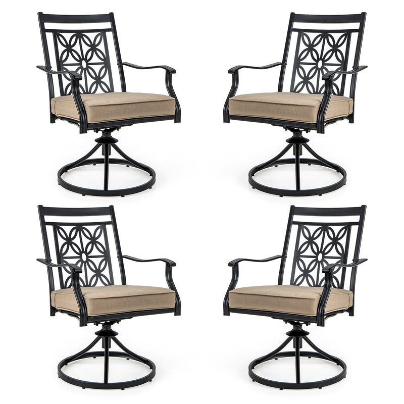 2 Pieces Patio Swivel Chairs with Blossom Pattern Backrest and Cushions-Black