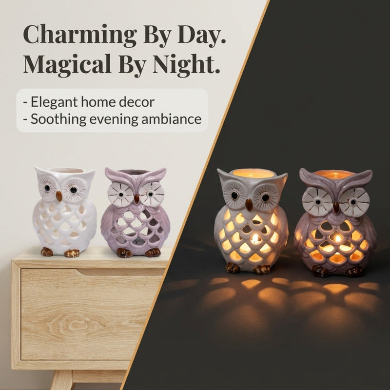 Hampton Lucky Owl Tea Lights and Candle Holders Set of 2