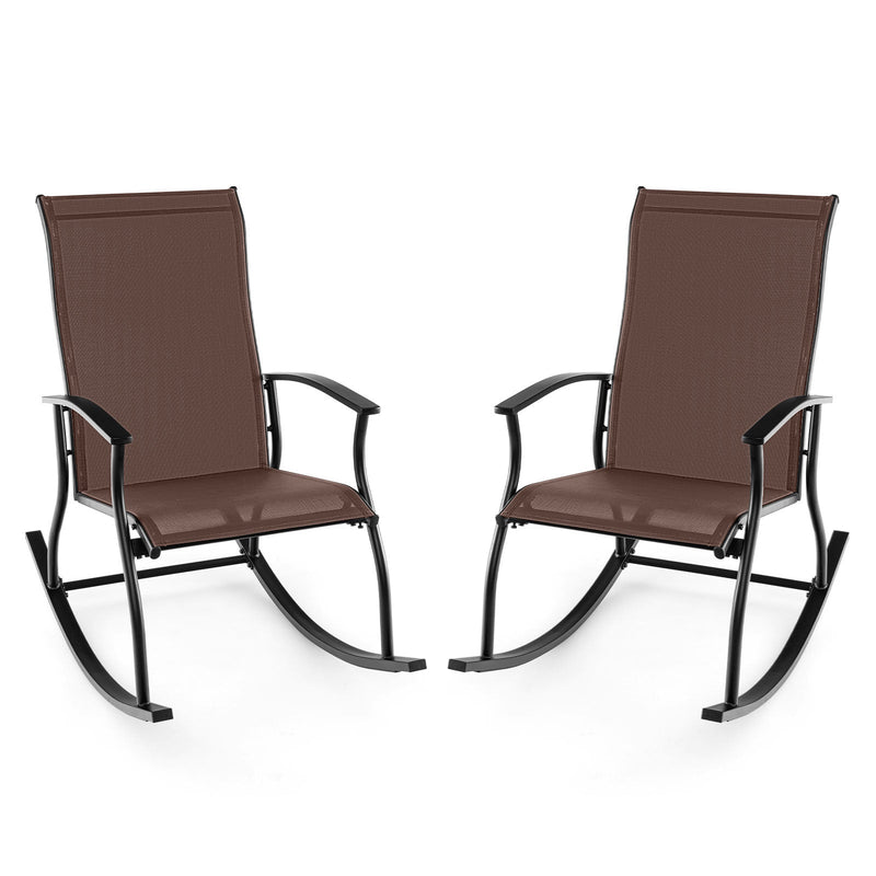 2 Pieces Outdoor Rocking Chairs with Breathable Backrest