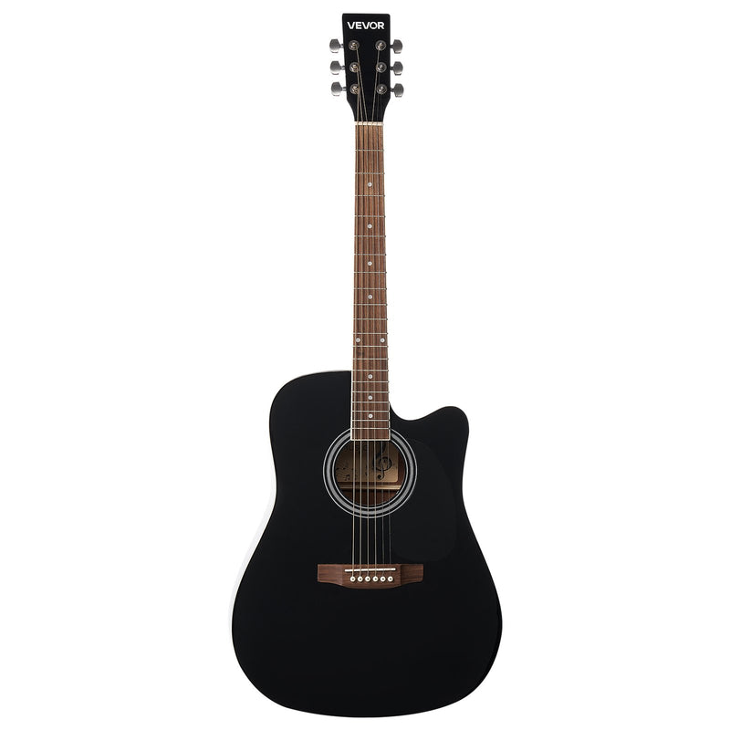 Cutway Acoustic Guitar, 41 In, 6-String Black Solid Spruce Top Guitar, Beginner Bundle With Gig Bag, Tuner, Strap, Strings, Picks, Capo, Rosewood Fingerboard, For Adult Fingerstyle Solo Jazz