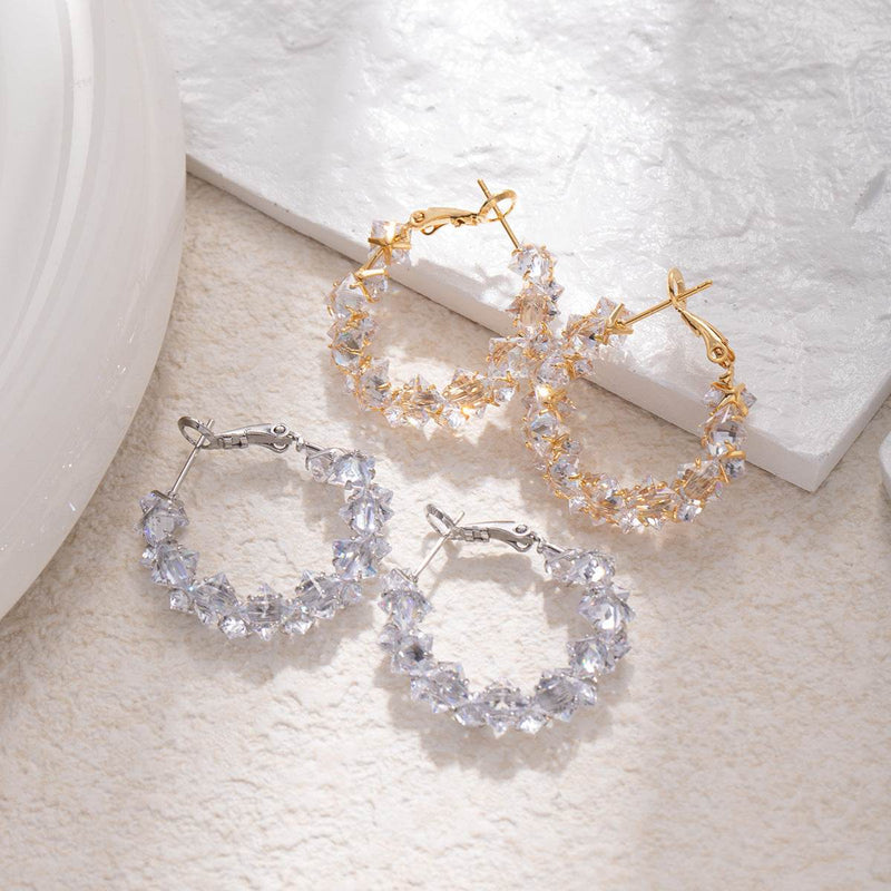 Dazzling Irregular Crystal Circle Hoop Earrings with S925 Sterling Silver Post, New Trend Elegant Geometry Earrings for Women Gifts | Cubic Zirconia