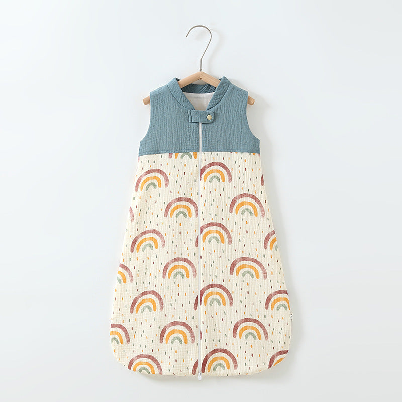 Baby Sleeping Bag Double Layer Patchwork Stand-up Collar Gauze Waistcoat Sleeping Bag