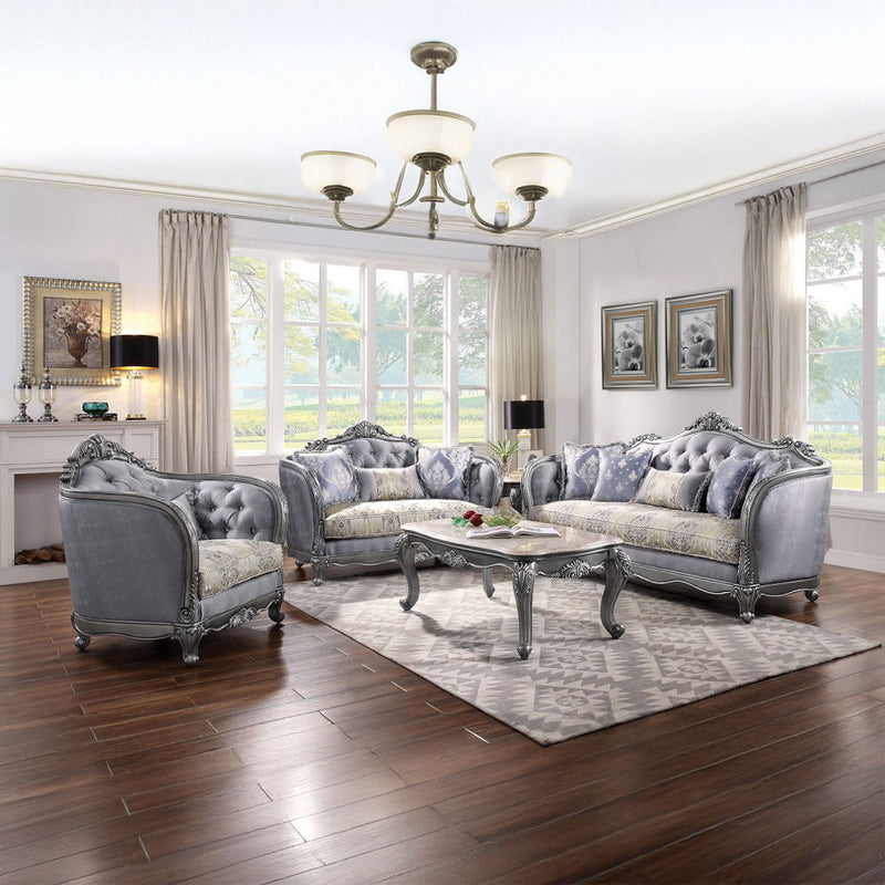 Ariadne - Loveseat With 3 Pillows - Fabric & Platinum