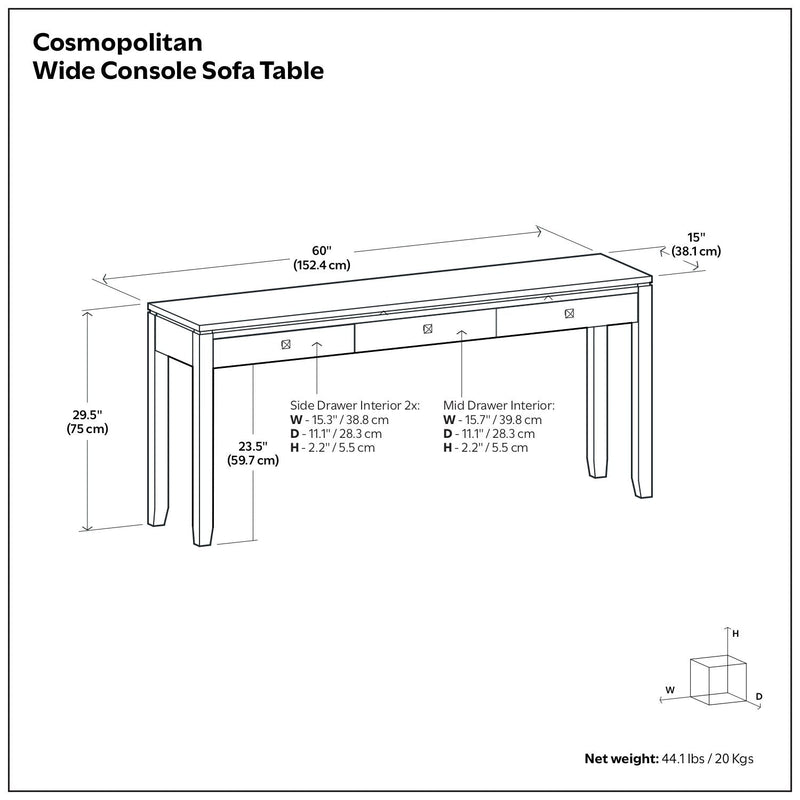 Cosmopolitan - Wide Console Sofa Table - Mahogany Brown