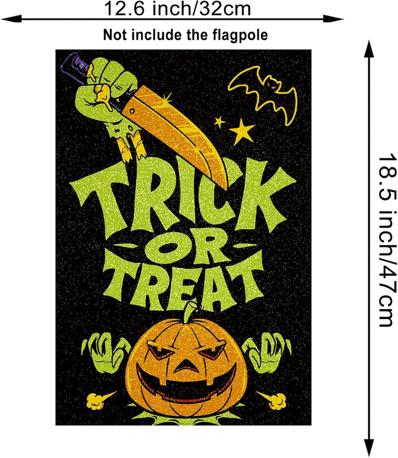 Halloween Garden Flag Trick or Treat Pumpkin Vertical Double Sided Glitter Flag for Holiday Yard Lawn Outdoor Decorations 12.5X18 Inch