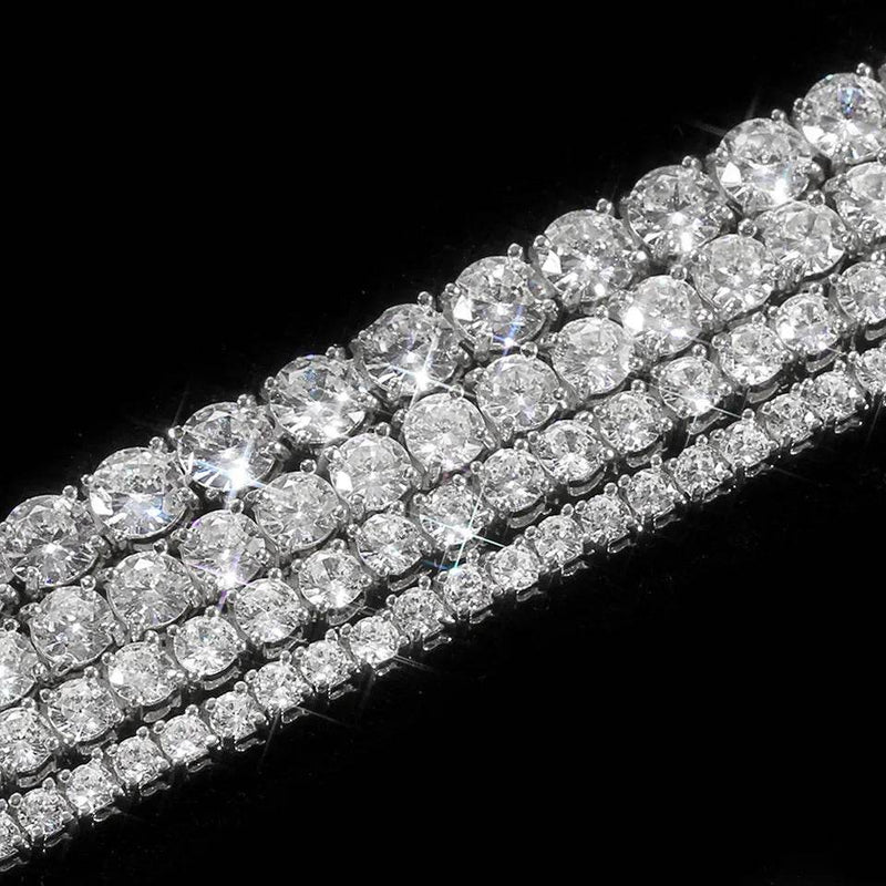 VVS1 Moissanite S925 & 14K Tennis Chain Iced Out Necklace and Bracelet, 6–26 Inch, 2–6.5mm Round Cut D-Grade Certified Moissanite, Sterling Silver White Gold Plated, Hypoallergenic Hip Hop Jewelry