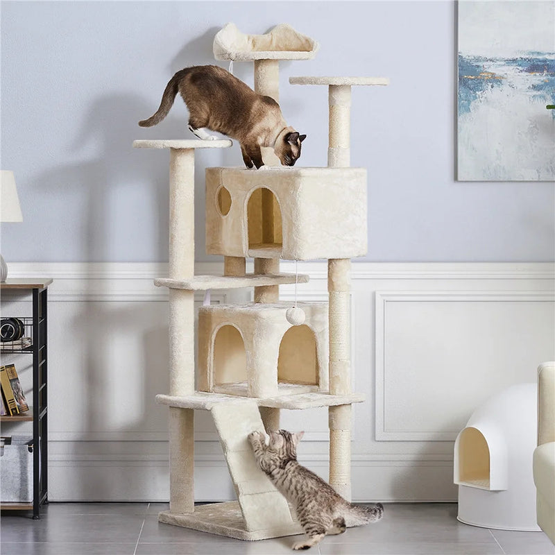 Ultimate 70" Double Condo Cat Tree with Scratching Posts - Creamy Comfort for Your Feline Friends!