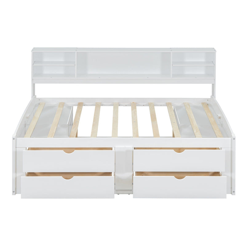 Daybed With 2 Bedside Cabinets, Upper Shelves And 4 Drawers