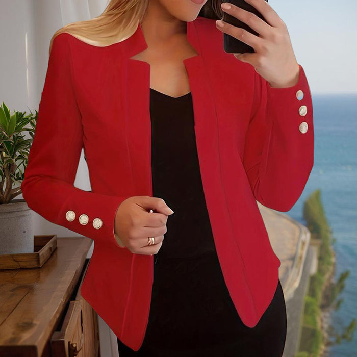 Plus Size Women's Solid Color Long Sleeve Blazer - Button Cuff Sport Coat Comfortable For Work & Casual Wear