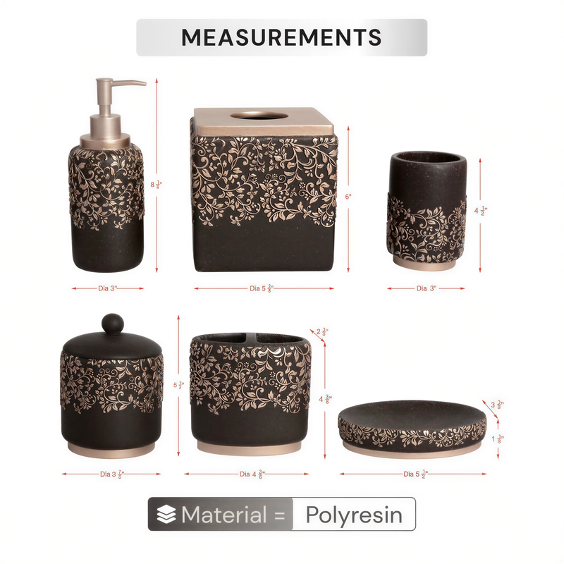 Bathroom Accessory Set – Stella Collection 6-Piece Luxury Polyresin Bath Decor