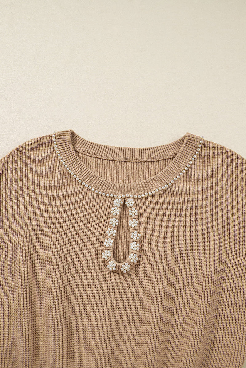 Zariah Embellished Keyhole Ribbed Sweater