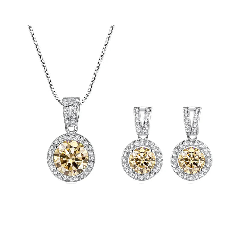 2Ct Moissanite Necklace Earrings Set Sterling Silver 925 Wedding Jewelry