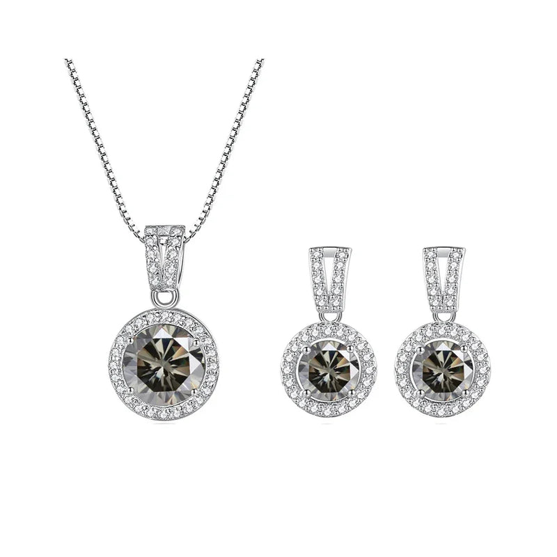 2Ct Moissanite Necklace Earrings Set Sterling Silver 925 Wedding Jewelry