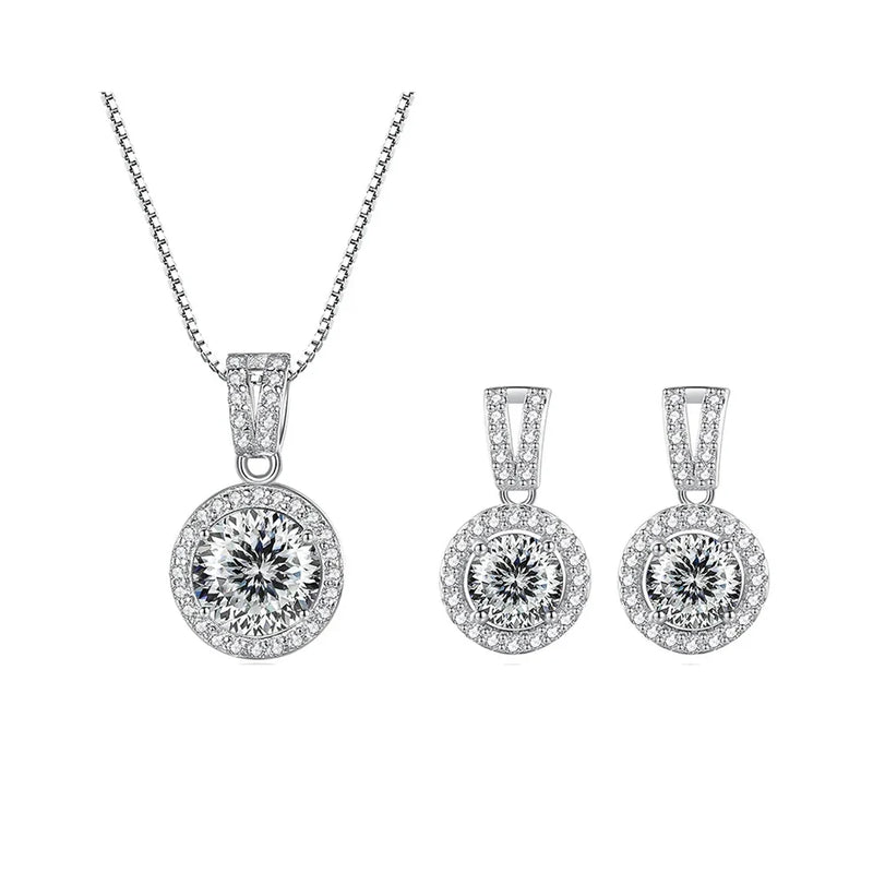 2Ct Moissanite Necklace Earrings Set Sterling Silver 925 Wedding Jewelry
