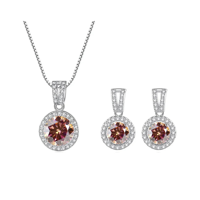 2Ct Moissanite Necklace Earrings Set Sterling Silver 925 Wedding Jewelry
