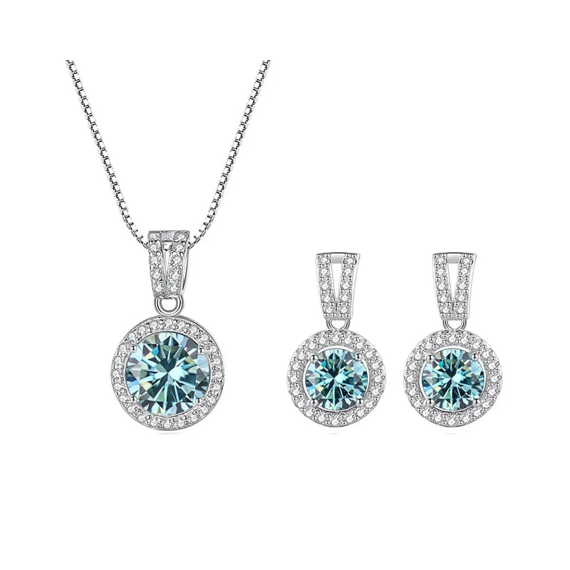 2Ct Moissanite Necklace Earrings Set Sterling Silver 925 Wedding Jewelry