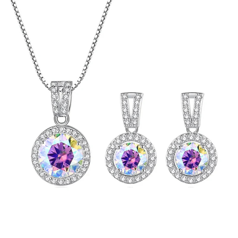 2Ct Moissanite Necklace Earrings Set Sterling Silver 925 Wedding Jewelry