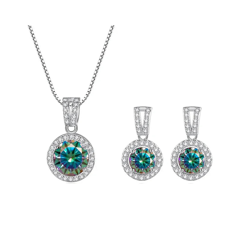 2Ct Moissanite Necklace Earrings Set Sterling Silver 925 Wedding Jewelry