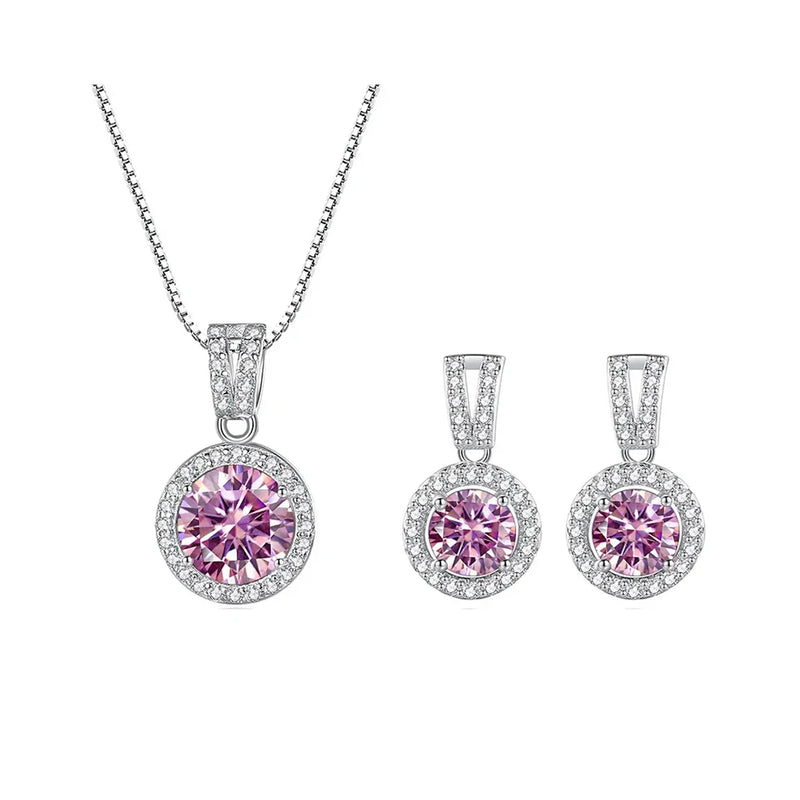 2Ct Moissanite Necklace Earrings Set Sterling Silver 925 Wedding Jewelry