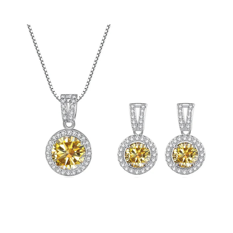 2Ct Moissanite Necklace Earrings Set Sterling Silver 925 Wedding Jewelry