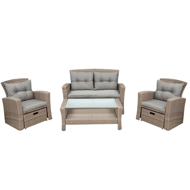 U-Style 4 Piece Outdoor Patio Furniture Set with Ottoman and Cushions
