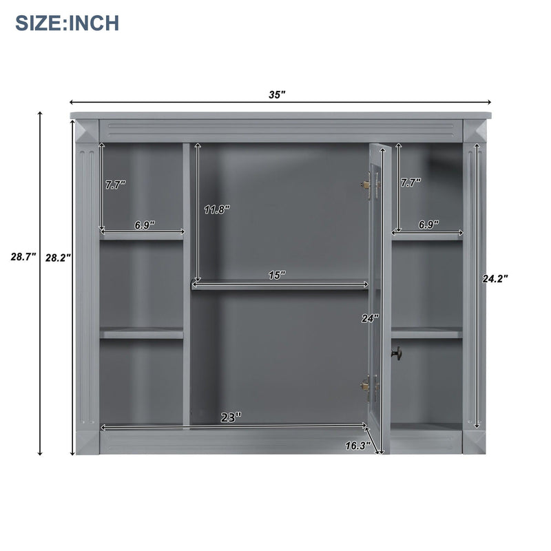 Wall Mounted Bathroom Storage Cabinet With Mirror, Cabinet With 6 Open Shelves And Adjustable Interior
