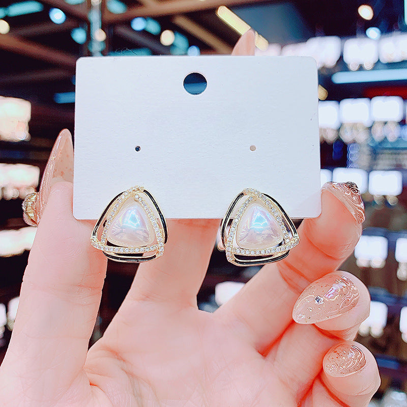 Triangle White Pearl Earrings