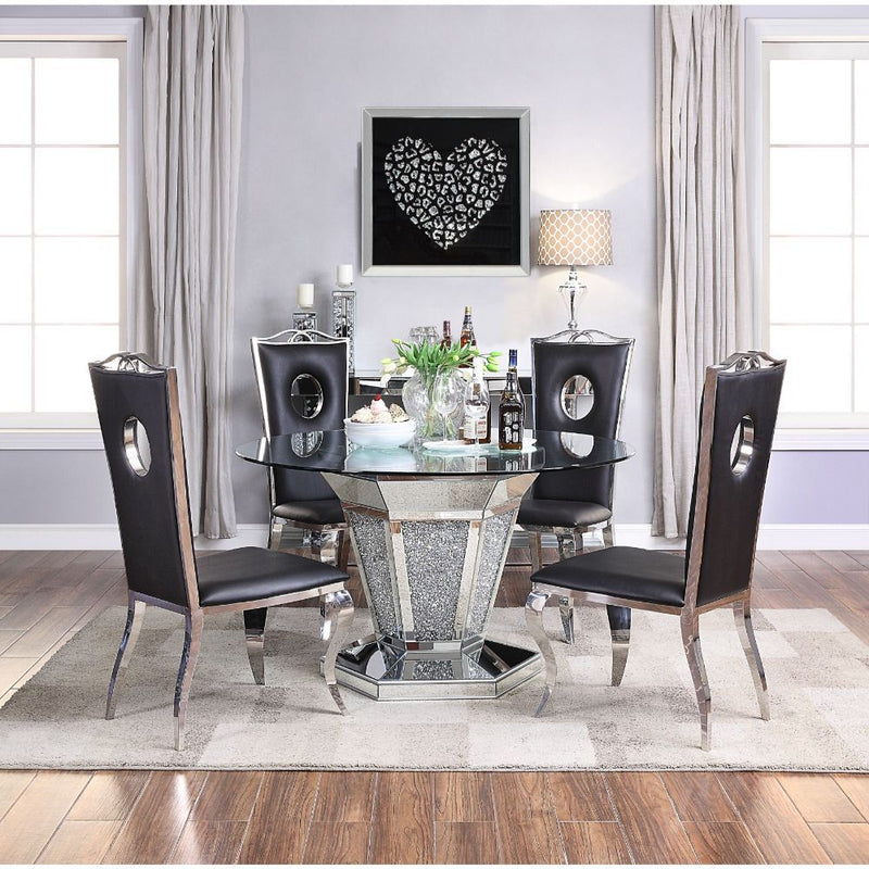 Noralie - Dining Table - Mirrored, Faux Diamonds & Clear Glass Top