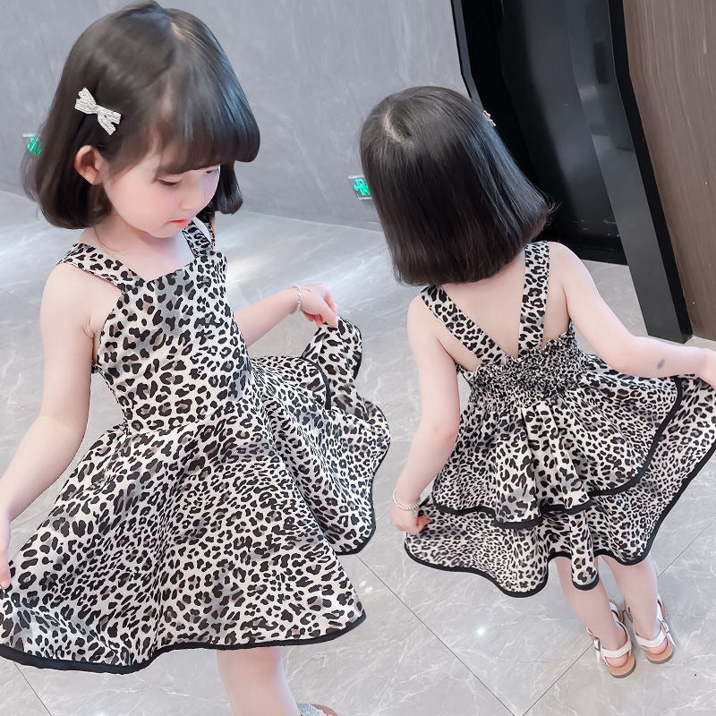 Leopard-print Backless Lace-up Dress With A Tiered Skirt