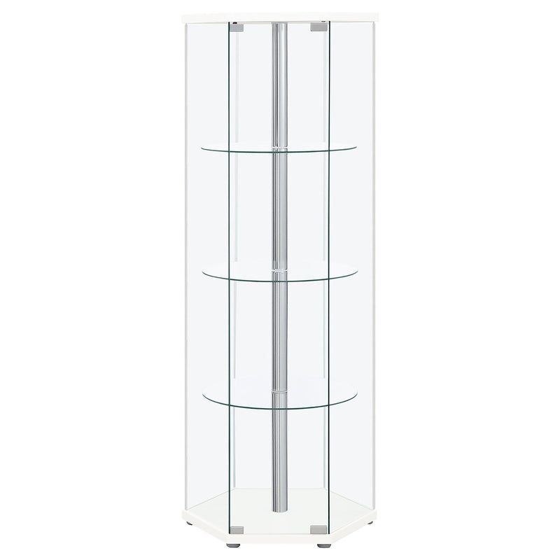 Zahavah 4-shelf Hexagonal Clear Glass Curio Cabinet White
