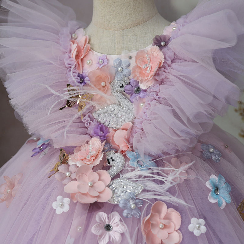 Children's Flower Super Fairy Tulle Tutu Skirt Feather Princess Dress