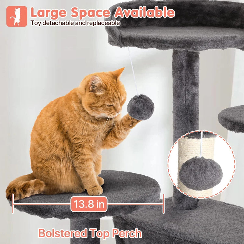 Ultimate 54-Inch Double Condo Cat Tree Tower with Scratching Post & Cozy Perch for Indoor Cats - Stylish Ashy Design