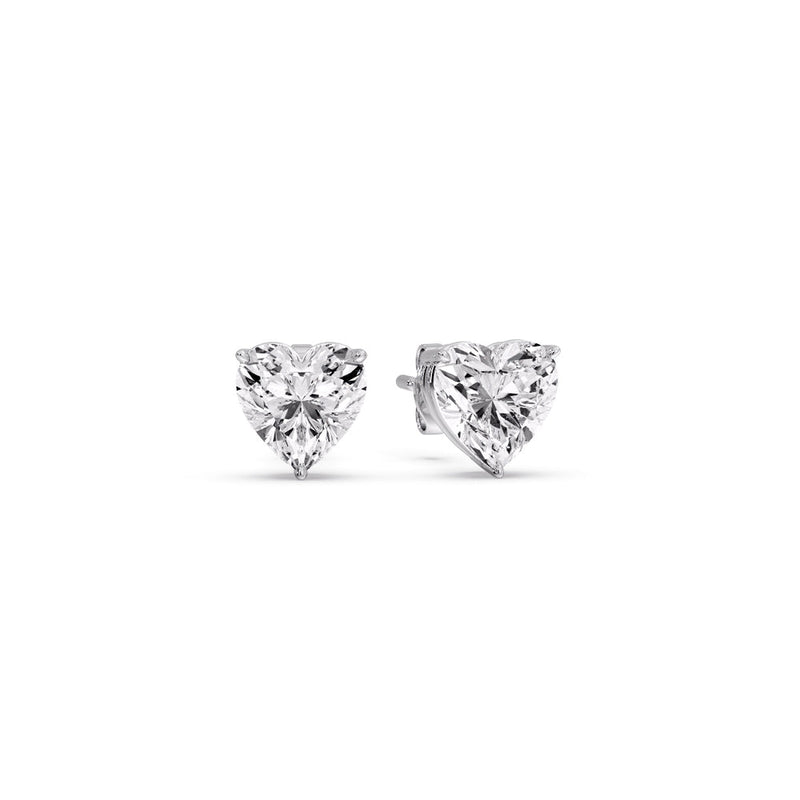 3 Prong Heart Shaped Diamond Solitaire Stud Earring in Basket Setting