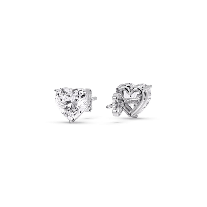 3 Prong Heart Shaped Diamond Solitaire Stud Earring in Basket Setting