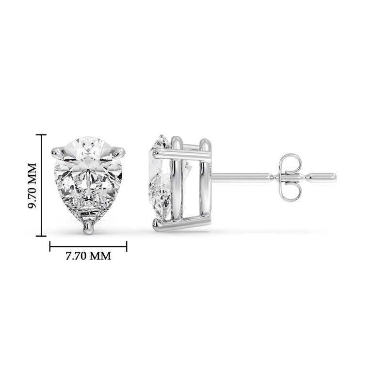 Three-Prong Pear Diamond Solitaire Stud Earrings (1.00ct - 10.00ct)