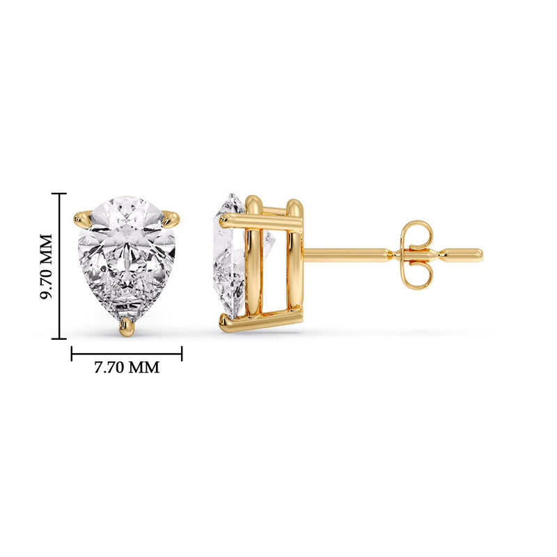 Three-Prong Pear Diamond Solitaire Stud Earrings (1.00ct - 10.00ct)