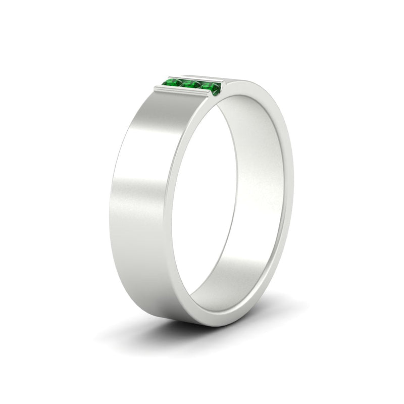 3 Stone Mens Flat Gemstone Band