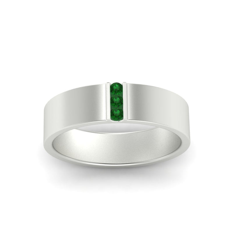 3 Stone Mens Flat Gemstone Band