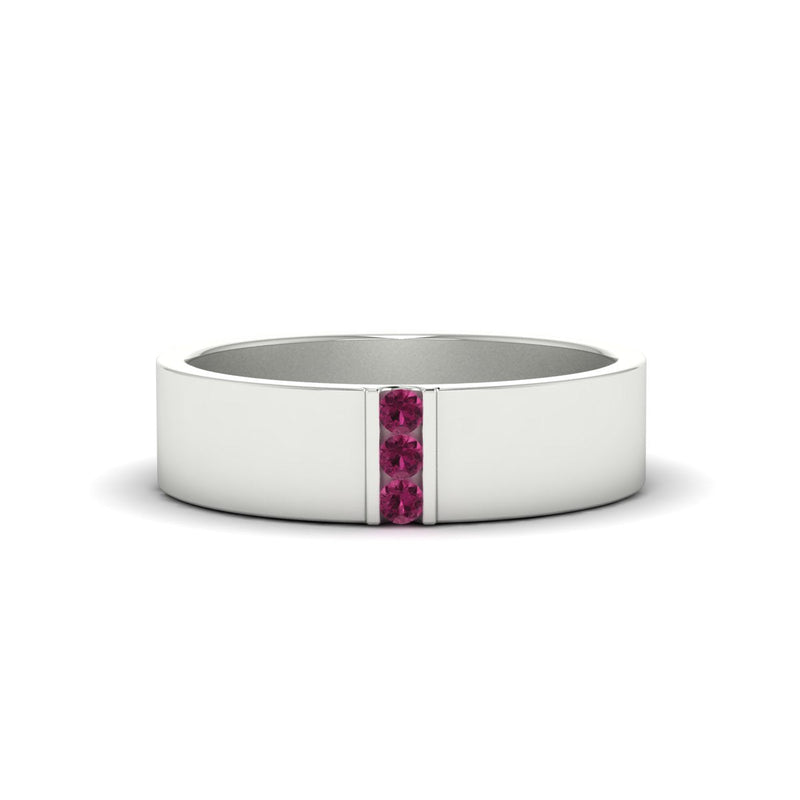 3 Stone Mens Flat Gemstone Band