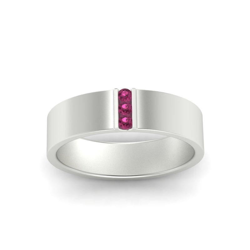 3 Stone Mens Flat Gemstone Band