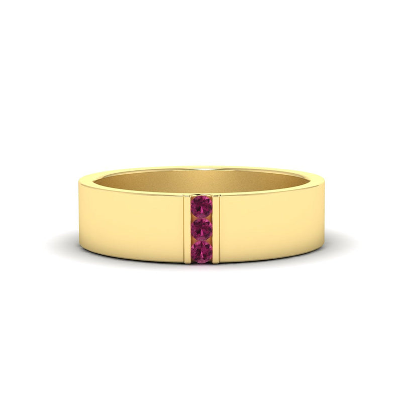 3 Stone Mens Flat Gemstone Band