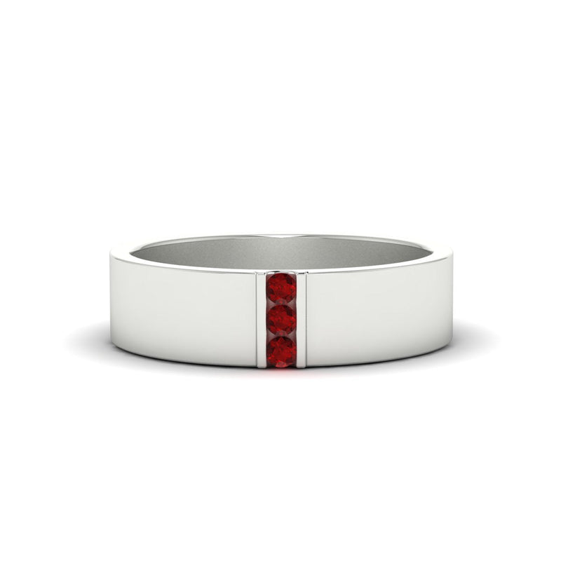 3 Stone Mens Flat Gemstone Band