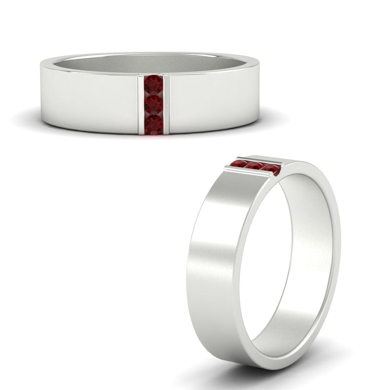 3 Stone Mens Flat Gemstone Band