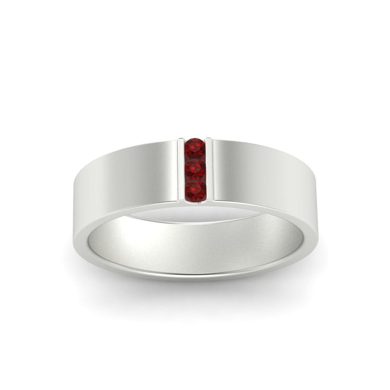 3 Stone Mens Flat Gemstone Band