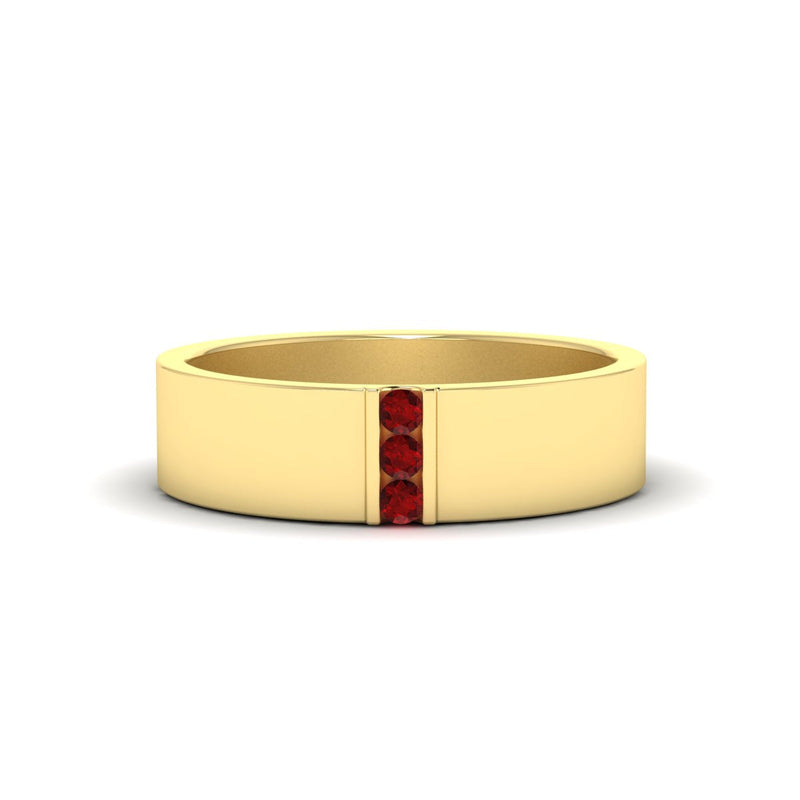 3 Stone Mens Flat Gemstone Band