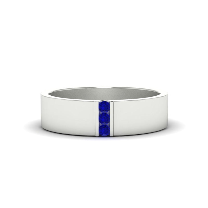 3 Stone Mens Flat Gemstone Band