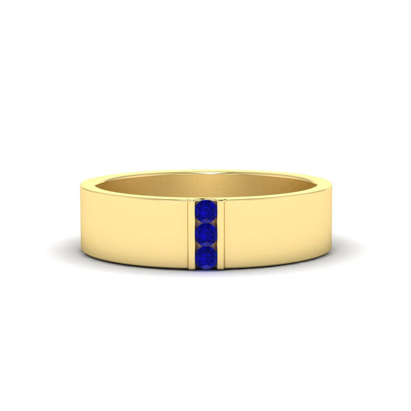 3 Stone Mens Flat Gemstone Band