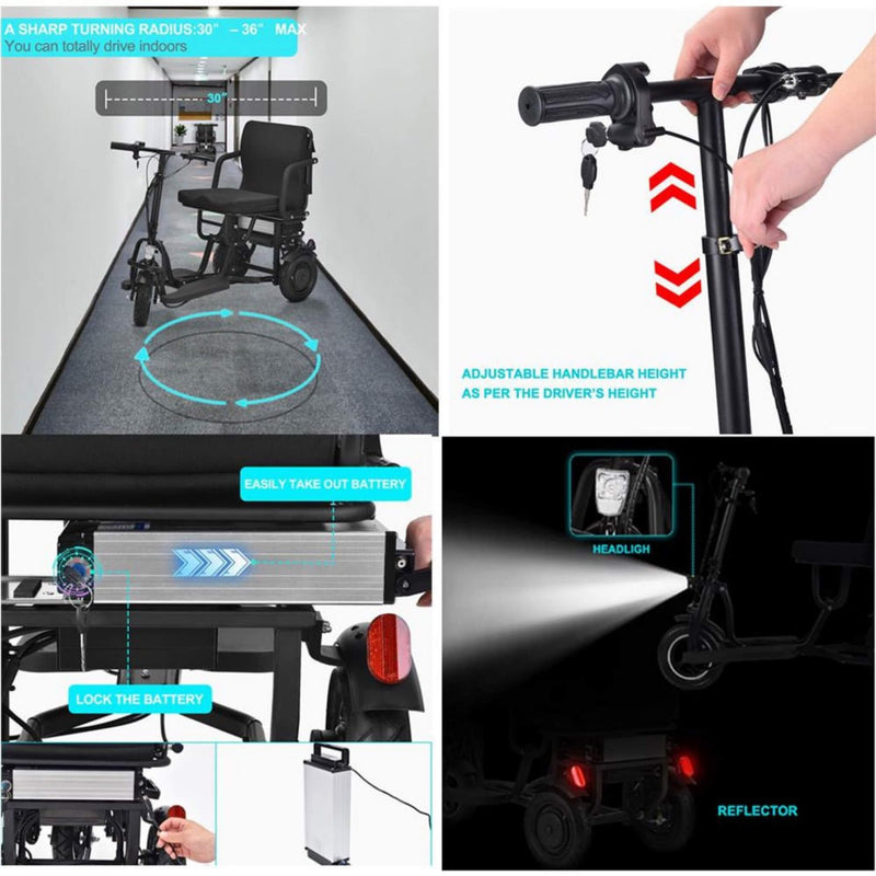 EZG 3-Wheel Electric Heavy-Duty Lightweight Powered Mobility Scooter For Adults, 280LBS (SAK47361)